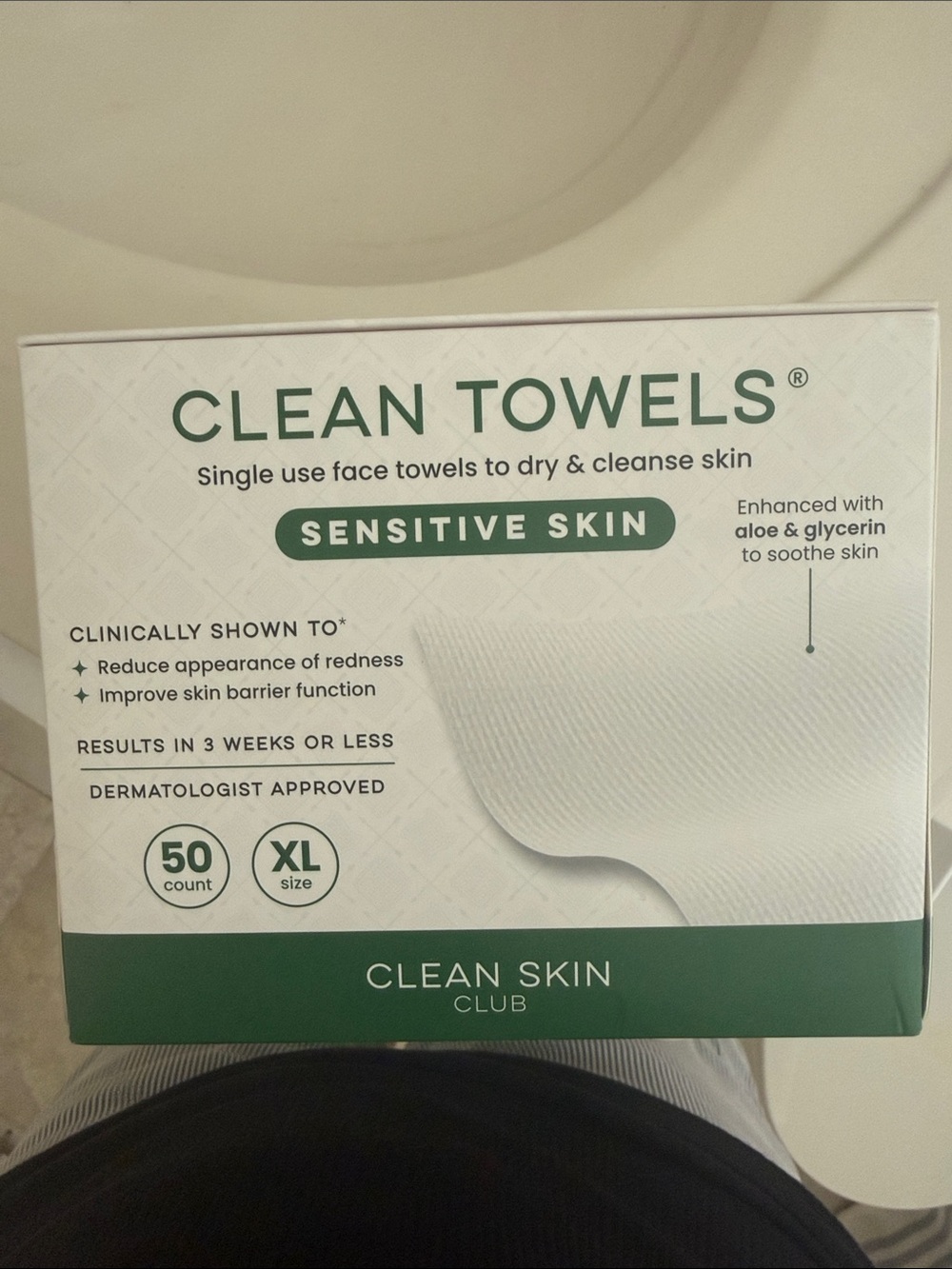 Clean Towels Sensitive Skin Single-Use Face Towels - Green